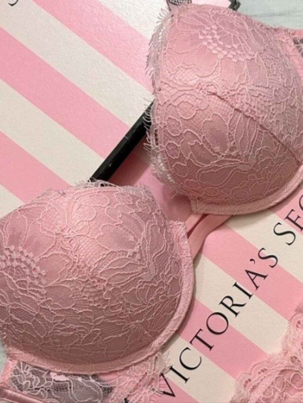 Victoria's Secret Pink Lace Push-Up Bra with Floral Overlay